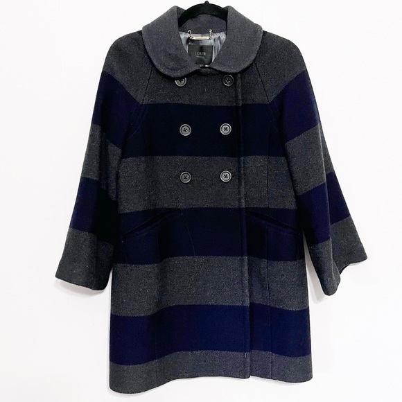 J. Crew Navy & Gray Rugby Stripe Wool Peacoat - Picture 1 of 14